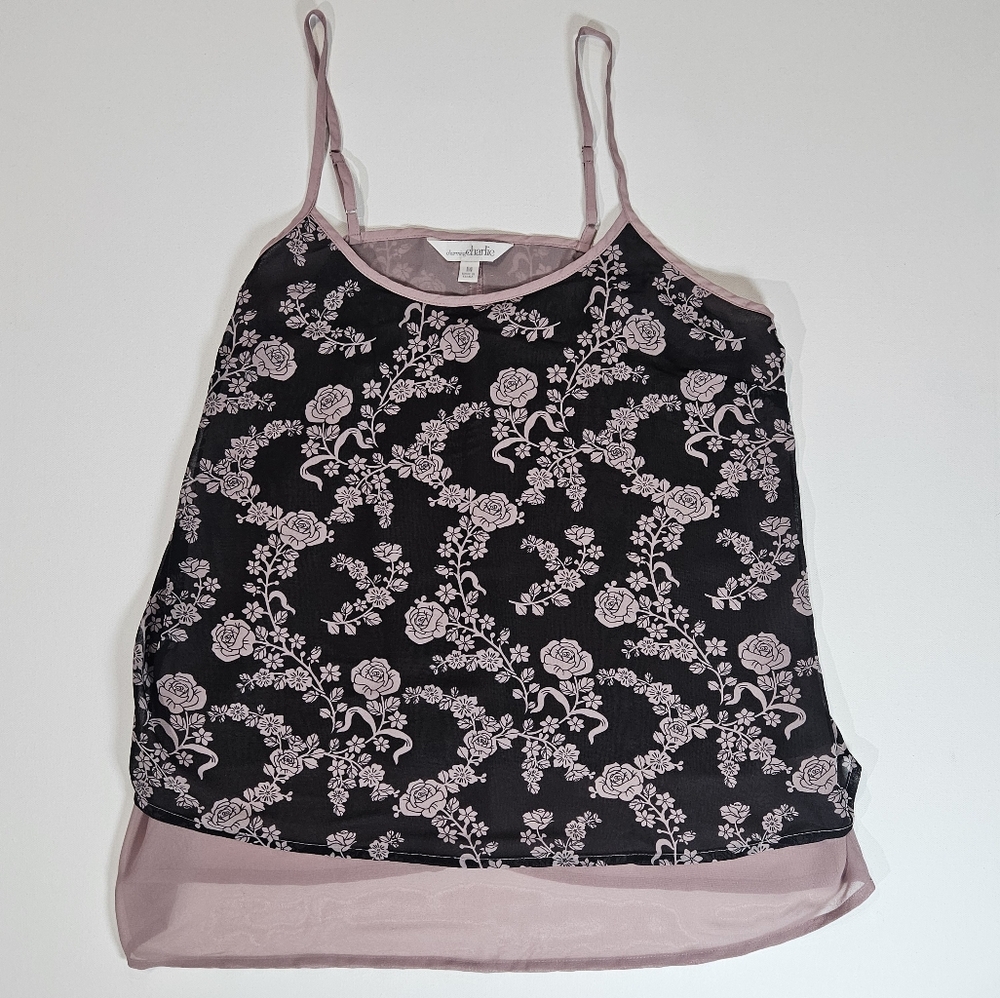 Charming Charlie Tank Top Womens Medium Floral Sleeveless Layered Sheer Blouse